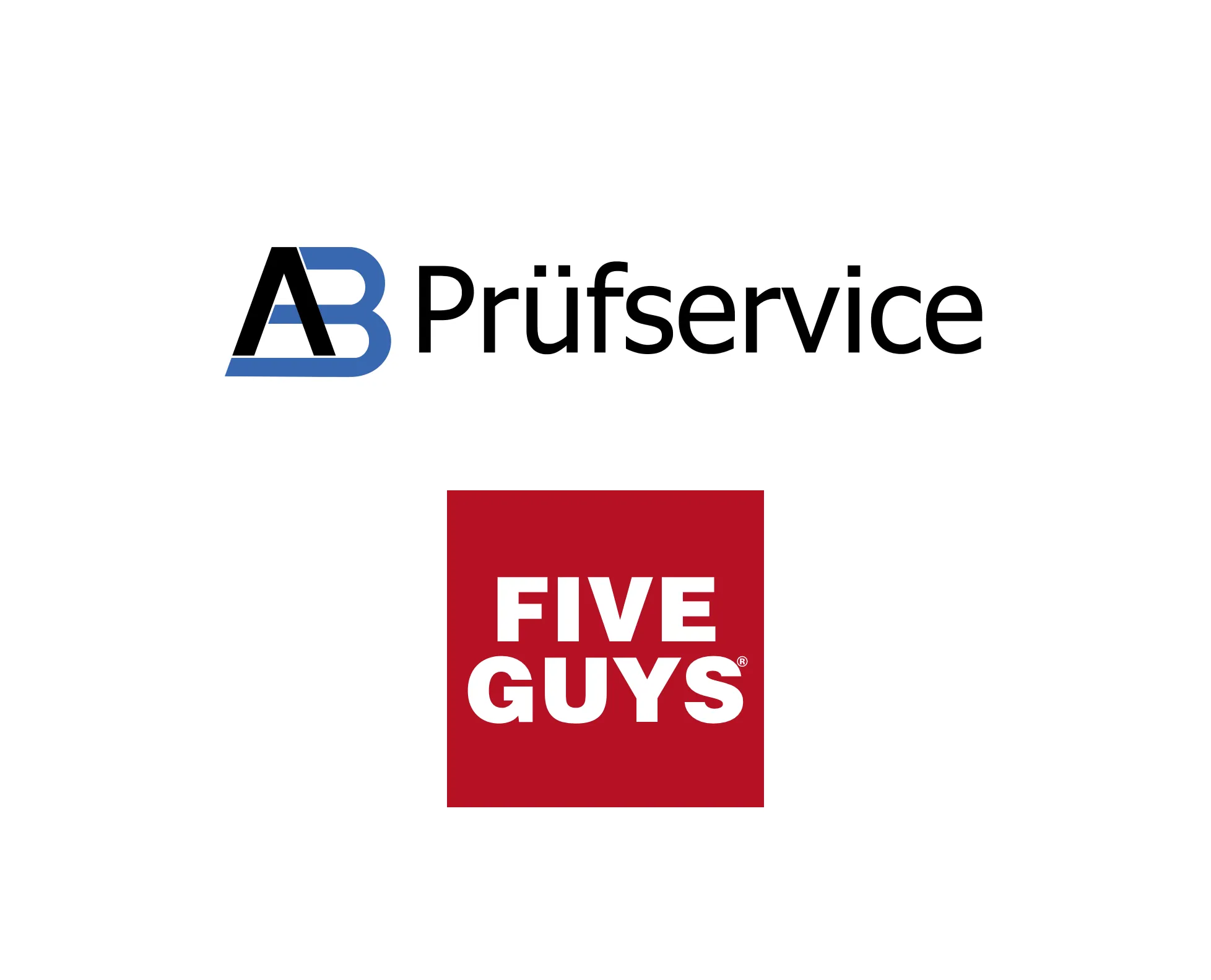 Logos von AB Prüfservice und Five Guys