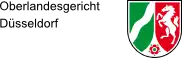 Logo des Landtags Nordrhein-Westfalen mit schwarzem Text auf der linken Seite und einem Schild auf der rechten Seite, das ein weißes Pferd auf Rot und einen weißen Bogen auf Grün zeigt, getrennt durch eine weiße Linie.