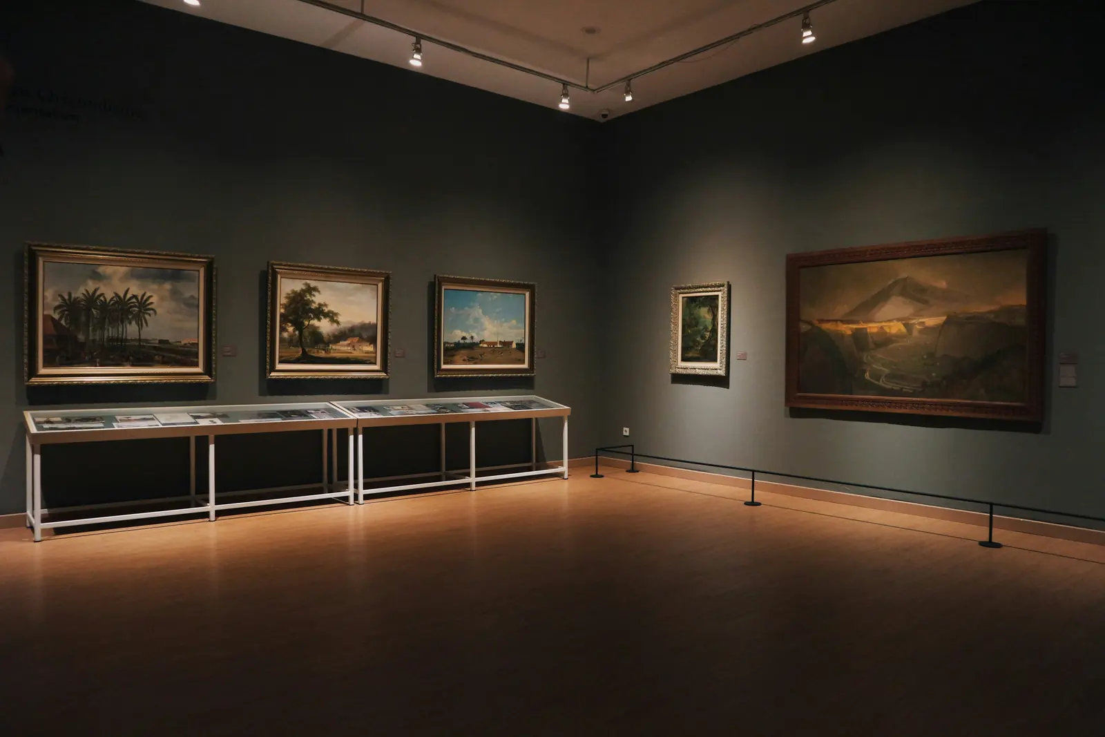 Leiter- und Trittprüfung im Museum: Strahler an der Stromschiene über den Gemälden.