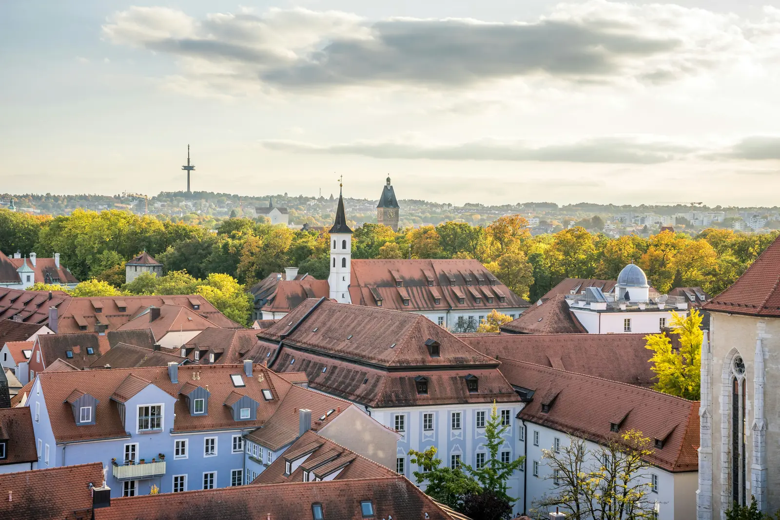 Betriebsmittelprüfung und Leiter- und Trittprüfung in Regensburg: Altstadtdächer mit Türmen im Abendlicht.