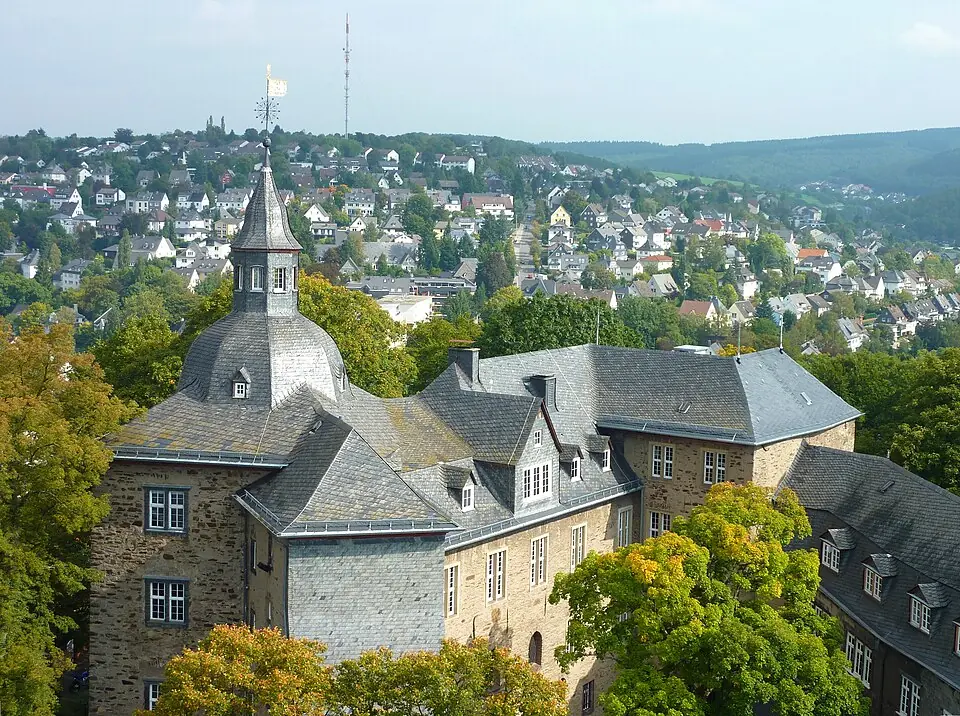 Betriebsmittelprüfung und Leiter- und Trittprüfung in Siegen: Schloss mit Zwiebelturm über der Stadt.