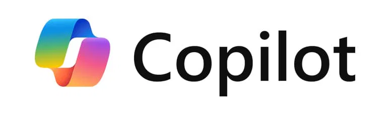 Copilot-Logo mit einem mehrfarbigen, bandähnlichen Design links neben dem Wort 