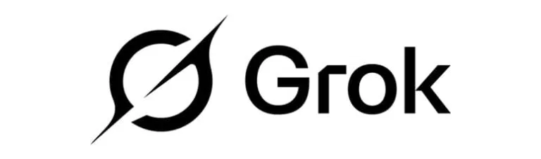 Das Grok-Logo zeigt ein kreisförmiges Design mit einer diagonalen Linie, gefolgt von dem Wort 
